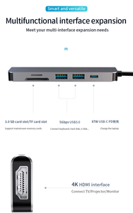6 포트 허브 <span class=keywords><strong>USB</strong></span> 4k-hdtv a Type-c Usb3.0 어댑터 Pd Sd Tf 급속 충전기 Sd Tf 카드 리더 노트북 용 <span class=keywords><strong>USB</strong></span> 허브 - Product Image 5