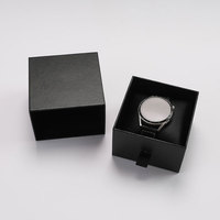 Emballage de montre en carton noir mat en deux pièces d'approvisionnement d'usine avec insert en velours Base de couvercle personnalisée boîte-cadeau d'impression en relief
