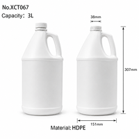 Bidon en plastique HDPE robuste de 3 L pour détergent et eau de Javel, résistant aux produits chimiques, paroi épaissie, bouteille de stockage de liquide vide