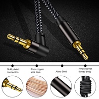 Kabel Audio Stereo Aux 3.5mm Berlapis Emas, Sudut Kanan, Male-Male, Pelindung PVC Kepang, Kualitas HIFI untuk Ponsel dan Komputer