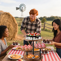 Charmant support à gâteau rond en bois écologique à plusieurs niveaux avec quatre étages pour les fêtes et les mariages, taille personnalisée disponible