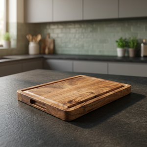 Planche à découper en bois rustique rectangulaire avec poignée, planche de préparation alimentaire pour la cuisine, planche de service pour la maison et les restaurants - Product Image 1