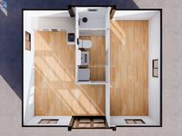 Maison conteneur extensible de 20 pieds, finition bois, villa préfabriquée avec cuisine, salle de bain, chambre individuelle, maisonnette pliable pour complexe hôtelier ou camping