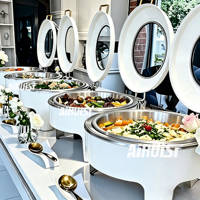Matériel de restauration : Réchauds de buffet blancs et dorés, ensemble de réchauds de buffet hydrauliques en acier inoxydable pour traiteur
