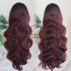KEMY HAIR 13*6 Perruques synthétiques HD Lace Front Wig Highlight Burg Body Wave Perruques sans colle en fibre résistante à la chaleur pour femmes noires - Product Image 5