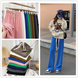 Women's Elastic Waist High Waist Sweatpants Loose Slim Summer <strong>Trousers</strong> with <strong>Lace</strong> Solid Color Wide Leg Cargo Long Front Wholesale - Product Image 5