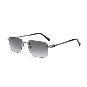2024 New Arrival Premium Rimless Rectangle Sunglasses Unisex UV400 Frameless Square Shades Metal Rimless Sun Glasses
