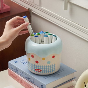 <strong>Cute</strong> Cartoon Mini Plastic Trash Can Open Top Desktop <strong>Storage</strong> Pen Holder Round Pattern for Office Waste <strong>Bins</strong> - Product Image 4