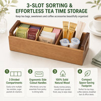 Porte-sachets de thé en bois naturel, organisateur de bureau multi-compartiments pour sachets de café, fournitures de bureau et rangement de table