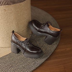 Cialisa Scarpe con Plateau Vintage da <span class=keywords><strong>Donna</strong></span> Primavera 2026 Nuove Scarpe con Punta Tonda Alta Qualità in Vera Pelle Tacchi Alti Chunky <span class=keywords><strong>Calzature</strong></span> - Product Image 4