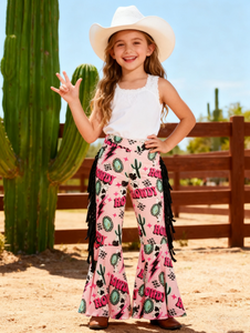 Pantalon cloche imprimé pour enfants, filles, bébés et tout-petits, écologique, séchage rapide, respirant, longueur intégrale, orné de bijoux, été-automne - Product Image 6