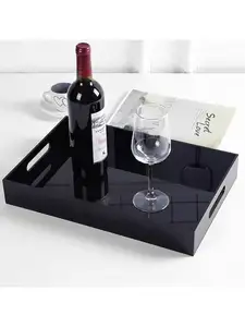 Modern Small Acrylic Rectangle Serving Tray With Built-In Handles For Food Tea Coffee Breakfast Snacks Cheese Appetizers