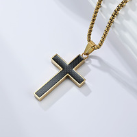 Kalung Liontin Salib Yesus Serat Karbon Sederhana Kristen, Baja Anti Karat, Perhiasan Fashion untuk Pria, Grosir, Religius