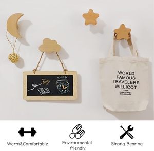 Diseño de lujo Manija de cajón de madera natural Estrella Luna Nube Sombrero Ganchos Montado en la pared Dormitorio Niños Colgando Ropa Ganchos de pared de madera - Product Image 2