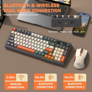 <span class=keywords><strong>Clavier</strong></span> et Souris sans Fil Mécaniques Double Mode Free Wolf T96, Kit 94 Touches avec Éclairage <span class=keywords><strong>LED</strong></span>, Rechargeable et Silencieux - Product Image 3