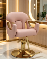 Chaise de salon rose de luxe avec base dorée, chaise de coiffure hydraulique moderne pour salon de beauté et de coiffure