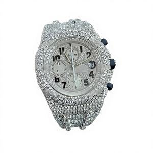 Iced Out VVS Moissanite Chronograph <b>Watch</b> Round <b>Case</b> Dial in Stainless Steel 10 Bar Water Resistant Bracelet Clasp - Product Image 1