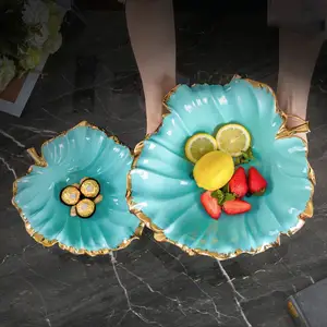 Sky blue banana leaf cheap wholesale hot sale home decor ceramics fruit dish for wedding