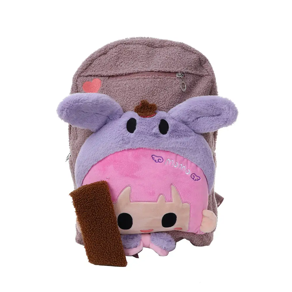 Cartoon doll stuffed animal bag for kids pink plush bag toys