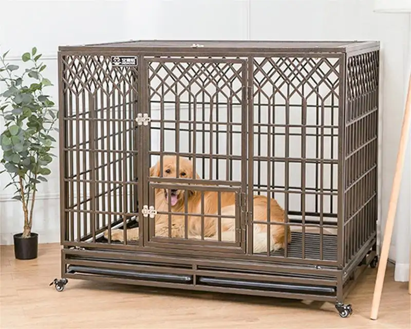 Stainless steel Three Doors Square Crate Tube Large Metal Kennels Dog Cages House with Toilet