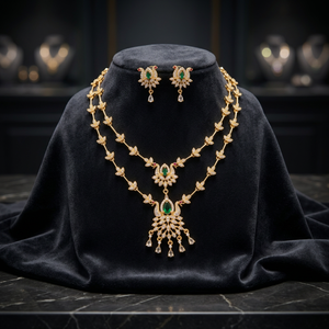 Conjunto de Collar y Pendientes de Circonita con Acabado Mate Premium, Verde, para Novia, Boda, Chapado en Oro Antiguo, Joyería Étnica Artificial - Product Image 3