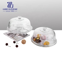 Plateau à gâteau en verre transparent avec couvercle, design perlé décoratif fantaisie pour buffet de fête, plateau à gâteau en verre avec couvercle
