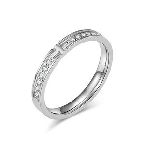 Unisex <b>Titanium</b> Steel Cross <b>Ring</b> With Diamond Channel Setting Wedding Band For Men And Women - Product Image 1