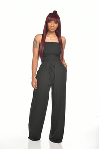 <span class=keywords><strong>Mono</strong></span> de verano casual sin tirantes para mujer, holgado, con hombros descubiertos, fruncido, sin mangas, de pierna ancha, con bolsillos - Product Image 4