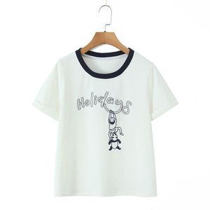 รันฉีเสื้อยืดปักลายผู้หญิงสีเทาสีขาวแขนสั้นผ้าฝ้ายพิมา บรีธเอเบิล คอลเลจ สไตล์ ท็อป N9209 - Product Image 1