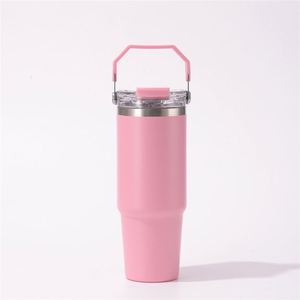 Gobelet de voyage isotherme à double paroi avec poignée de voiture, 20oz 30oz, avec couvercle et paille, antidérapant, pour les trajets quotidiens - Product Image 5