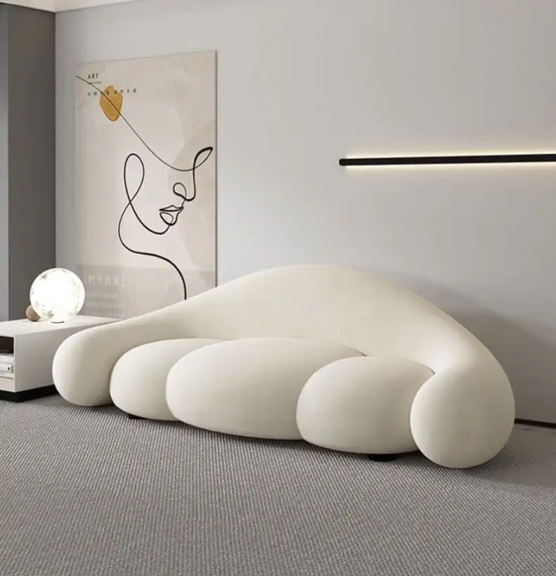 Modern small apartment living room sofa creative design curved beauty salon shop reception sofa