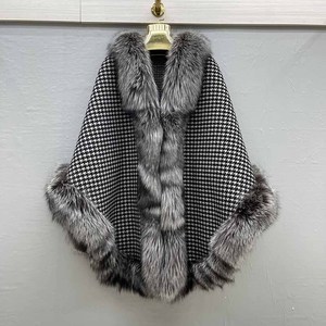 MWfur Luxuriöser Damen-Woll-<span class=keywords><strong>Cape</strong></span>-Poncho mit Fox-Pelz besatz für Damen-Silberfuchs-Pelz schal - Product Image 5