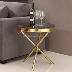 Cross Base Stainless Steel Glass Golden Sofa Side Table Decoration Living Room Furniture For Home