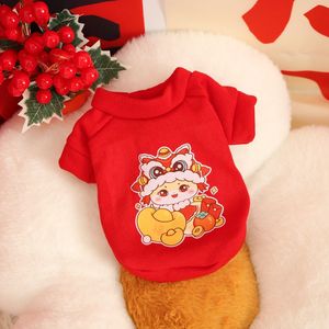 Ropa para perros con estampado de animales, sudadera roja de poliéster, ropa cálida para mascotas para perros pequeños, estilo festivo de Año Nuevo ZYKBX02 - Product Image 2