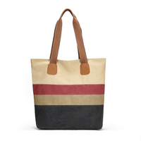 Tas Belanja Fuliya Logo Kustom Kapasitas Besar Gaya Retro Jepang Warna Blok, Tas Tangan Kasual Wanita, Tas Selempang Kanvas
