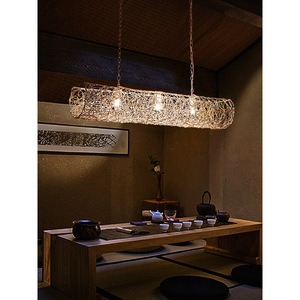 Lustre LED rectangulaire en rotin de style japonais, luminaire décoratif d'intérieur, idéal pour un salon, une salle à manger, une salle de thé ou un intérieur Zen - Product Image 2