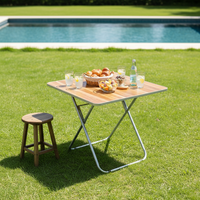 Table pliante carrée en bois à prix de gros pour pique-niques en extérieur, petite table pliante à cadre métallique