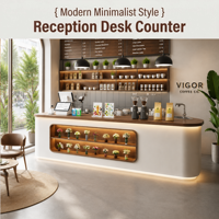 Comptoir de bar à café minimaliste blanc et bois avec éclairage d'ambiance LED, comptoir commercial pour café, boulangerie, personnalisation disponible