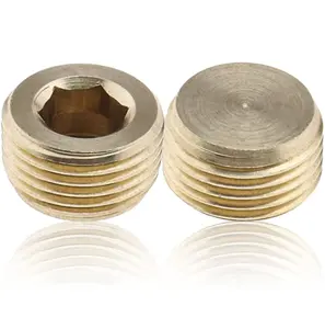 3/8 inch Brass External Thread Inner Hex Head Plug Adapter Fitting for Water Pipe Solar Tube Pneumatic Tube Gold