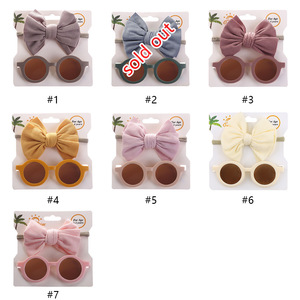 Go Party – lunettes de soleil rondes pour enfants avec bandeaux en Nylon côtelé en coton pour bébés filles, nœuds de lunettes de soleil Uv 400, bandeaux pour tout-petits, 2 pièces/ensemble - Product Image 4