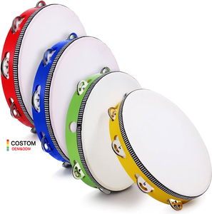 Montessori Tambourin in legno 4 pollici campana palmare tamburello stampato musicale per <span class=keywords><strong>matrimonio</strong></span> giocattoli per bambini ragazzi ragazze