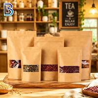 Sachet Doypack en papier kraft brun refermable avec fermeture éclair, imprimé en héliogravure, pour l'emballage en gros de snacks, noix, thé et café