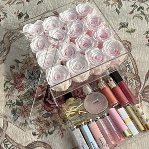 Rosa Preservada Cuadrada al por Mayor, Flor Eterna en Caja de Acrílico Transparente para Brochas de Maquillaje, Regalo para el Día de San Valentín - Product Image 4