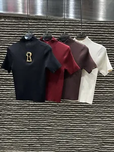 TWOTWINSTYLE T-Shirt Minimalista da Donna a Collo Alto con <span class=keywords><strong>Maniche</strong></span> <span class=keywords><strong>Corte</strong></span>, Tessuto Traforato con Fibbia Metallica, Effetto Snellente 2025 - Product Image 5