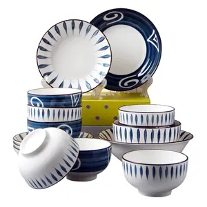 Миска для мгновенной лапши, набор керамической посуды Цзиндэчжэнь, японская тарелка, домашние креативные чаши и палочки для еды