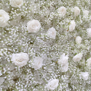 DKB HQ252 Customizable Event Decoration High Quality Babybreath White Rose Flower Wall <b>Roll</b>-Up Green Silk Cloth for Weddings - Product Image 2