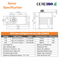 XQ-POWER Micro Servo Numérique Programmable de 7 kg, Taille du Bout des Doigts, Engrenages Entièrement Métalliques, Mini Servo pour Pièces d'Hélicoptère, d'Avion et de Drone