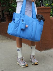 Özelleştirilmiş lüks kabarık evcil hayvan taşıyıcı seyahat Tote güvenlik kanca ve depolama cepler ile hafif naylon köpek kedi taşıyıcı - Product Image 4