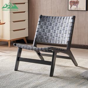 Chaise de salle à manger Wayon moderne tissée à la main, chaise d'appoint en <span class=keywords><strong>bois</strong></span> massif de style mi-siècle pour salle à manger côtière - Product Image 4