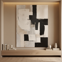 Peinture à l'huile abstraite contemporaine noire et beige, grande toile texturée minimaliste peinte à la main, taille personnalisable, haute qualité